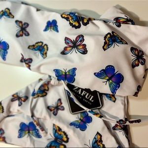 Zaful Butterfly Print Lace Up Bandeau Bikini - US6